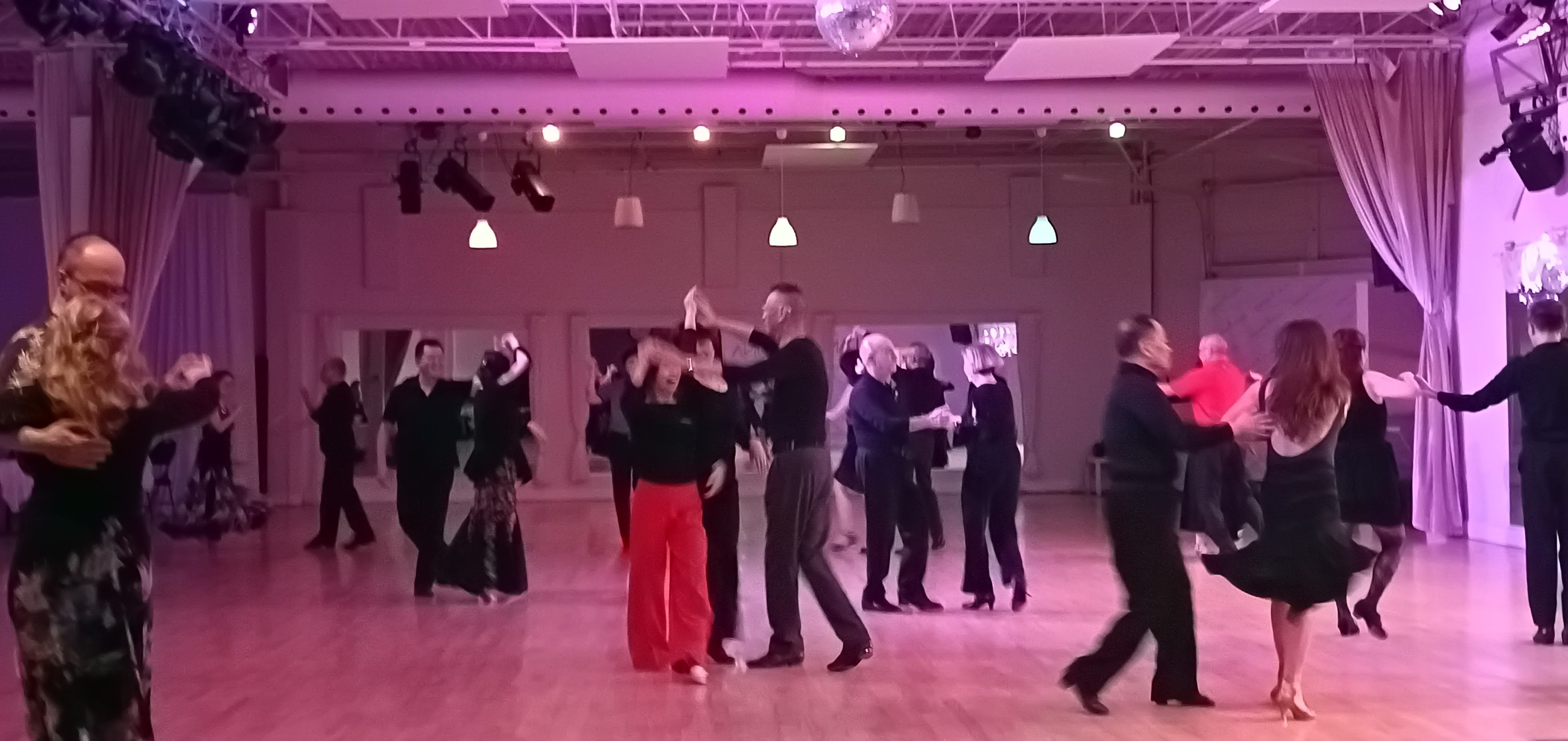Spacious dance studio floor with warm lighting at Swing and Sway in Concord, Ontario